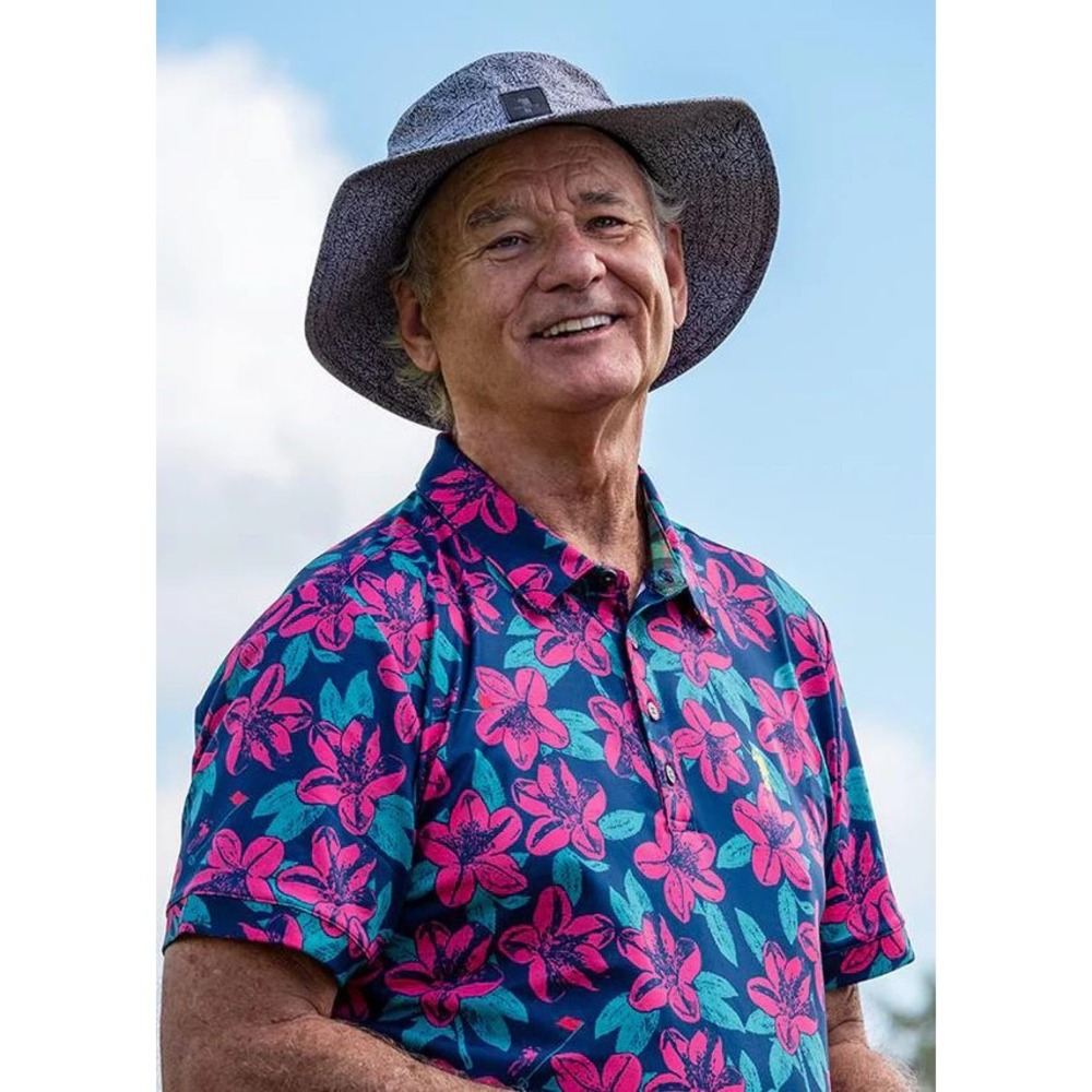 William Murray Azaleas In Bloom Polo Mens XL‎ Navy Pink Floral Short Sleeve Golf